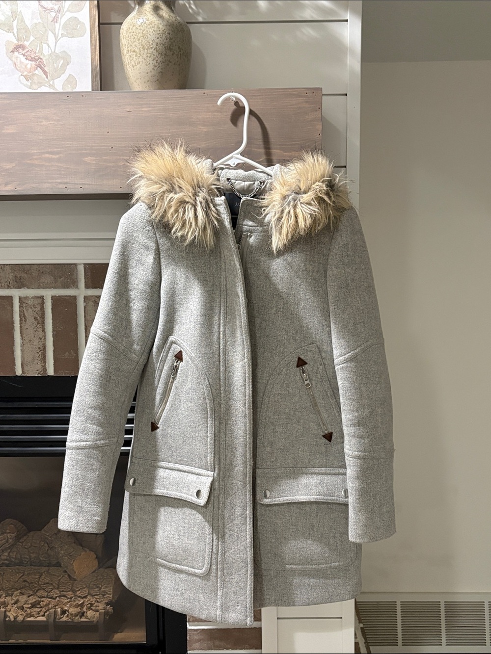 J. Crew Stadium Cloth Wool Coat with detachable faux fur